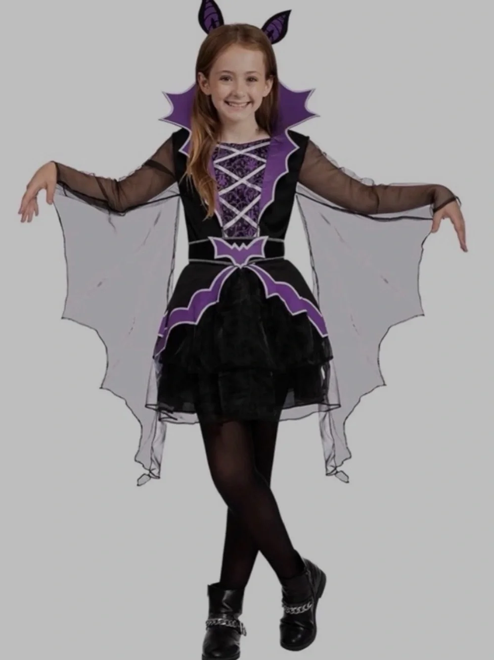 Girls Purple & Black Bat Costume Dress
